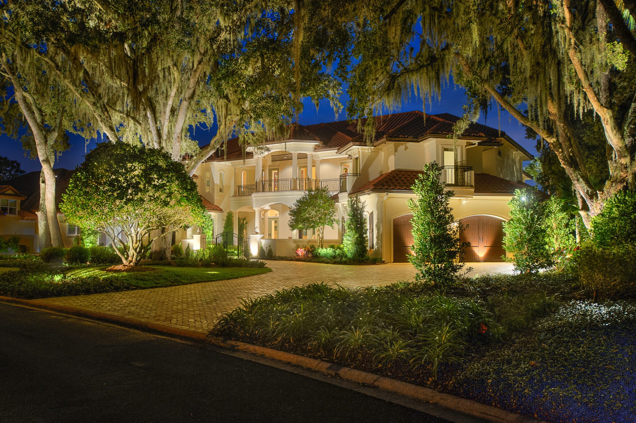 Night view of luxurious home